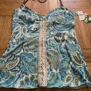 FANG Halter Paisley Print Top XL NWT
